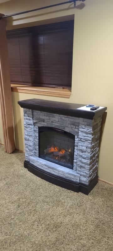 allen + roth 44.5-in W Gray Faux Stacked Stone with Cocoa Infrared Quartz  Electric Fireplace in the Electric Fireplaces department at