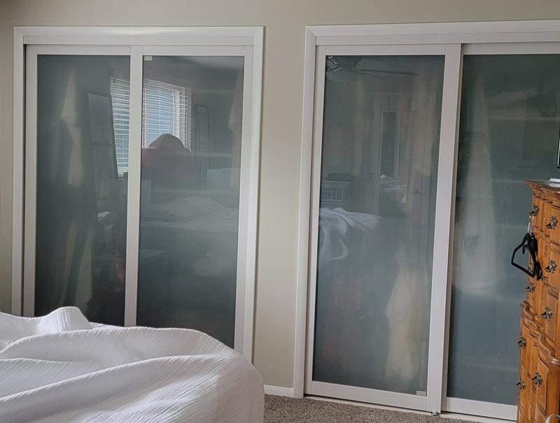 ReliaBilt Twilight 60-in x 80-in White Frosted Glass Prefinished Glass Sliding Door (Hardware Included) ReliaBilt Twilight 60-in x 80-in White Frosted Glass Prefinished Glass Sliding Door (Hardware Included)