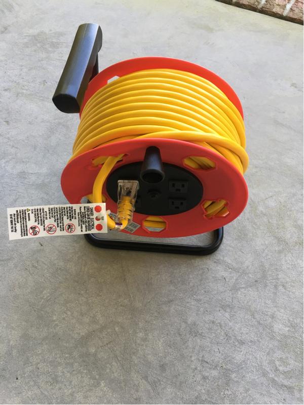 Craftsman Heavy Duty Retractable Extension Cord, 100 ft with 4 Outlets- 14AWG SJTW Cable- Outdoor Power Cord Reel