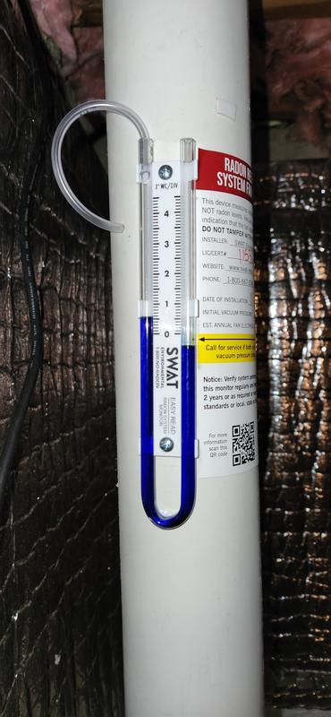 RadonAway U-Tube Easy Read Manometer, Blue, Reads 0-4.5in WC, Non