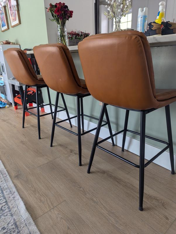 LUE BONA Set of 3 Black 30-in H Bar height Upholstered Metal