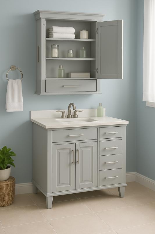 allen + roth Brookview 24-in x 29-in x 10-in Slate Blue Soft Close