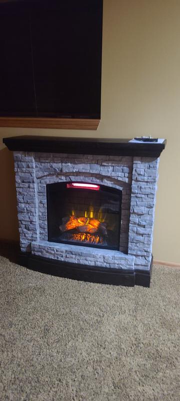 allen + roth 44.5-in W Gray Faux Stacked Stone with Cocoa Infrared Quartz  Electric Fireplace in the Electric Fireplaces department at