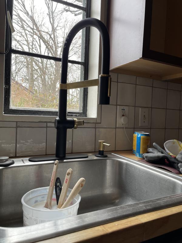 KOHLER Koi Matte Black with Moderne Brass Single Handle Pull-down