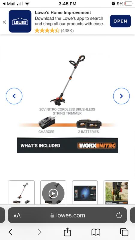 Worx Nitro WG173 20V 13'' Cordless String Trimmer (Battery