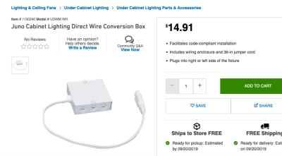 Juno Cabinet Lighting Direct Wire Conversion Box in the Under Cabinet  Lighting Parts & Accessories department at