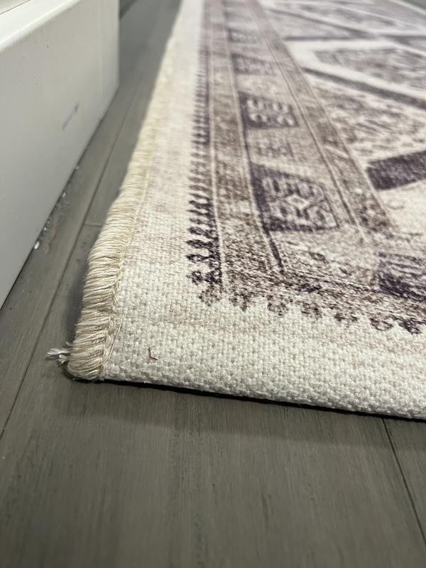 allen + roth 2 x 4 Neutral Grey Indoor Distressed/Overdyed Machine Washable  Throw Rug