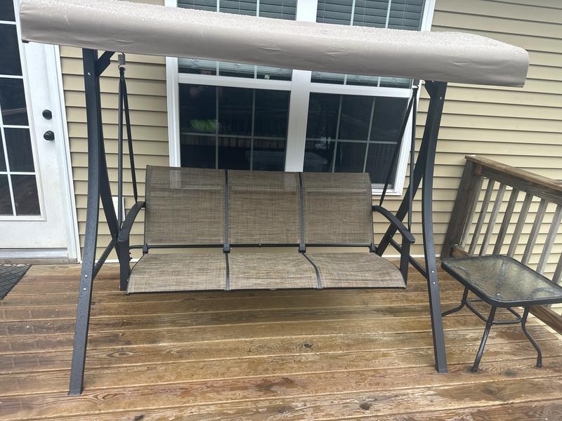 PEAK HOME FURNISHINGS Outdoor Porch Swing 3-person Brown Steel Outdoor ...