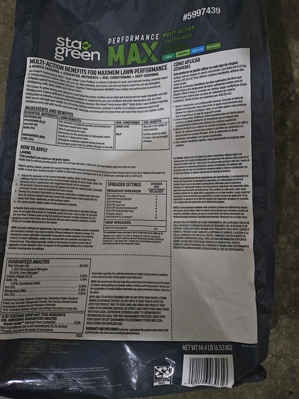 Sta-Green Performance Max 43.2-lb 14400-sq ft 30-0-3 Slow Release All ...