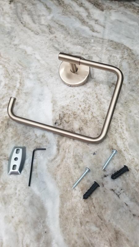 Delta Trinsic  1-Pack  Hand Towel Holder Champagne Bronze Towel Racks For Bathroom Wall Square Towel Ring Holder For Bath Towel Hanger For Kitchen Bathroom Accessories 759460 Cz