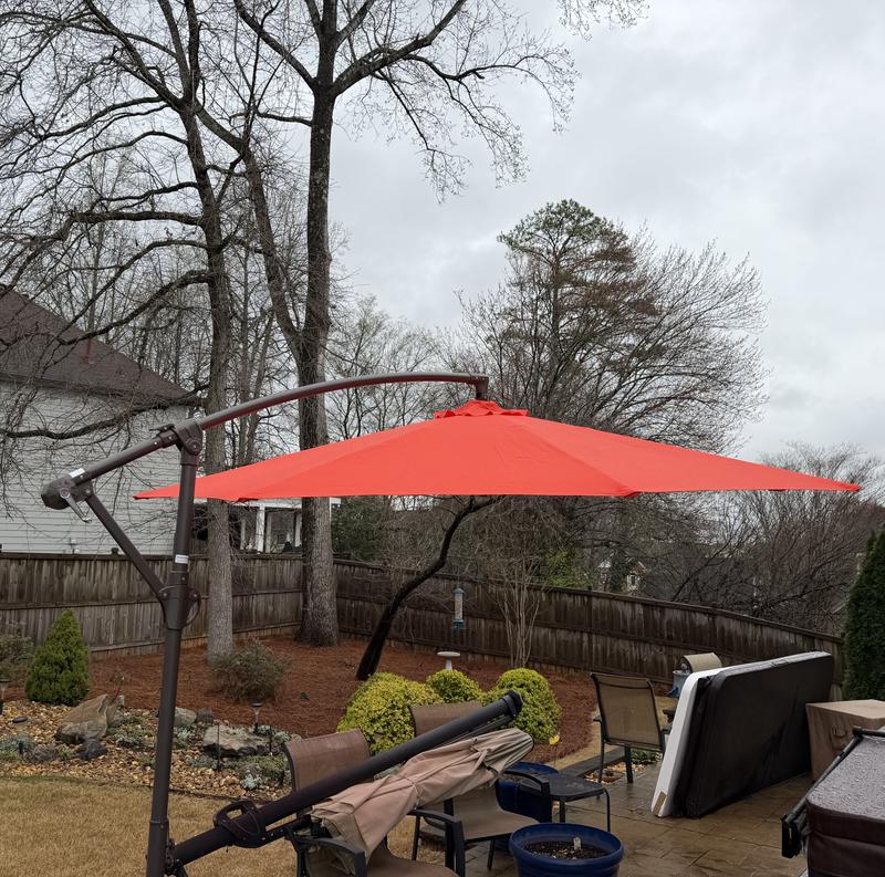JEAREY 10-ft Steel Beige Crank Offset Patio Umbrella JE-EDXJS-10FT