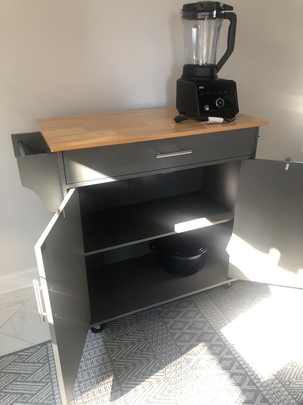 Jarenie Gray Mdf Base with Mdf Wood Top Rolling Kitchen Island (18-in x 35.1-in x 33.9-in)