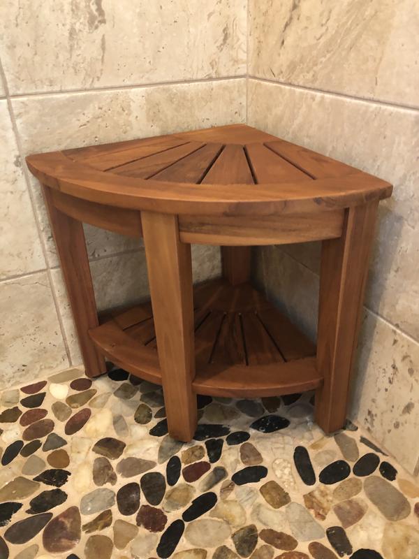 The RA, Teak Corner Shower Bench With Shelf Shower Stools