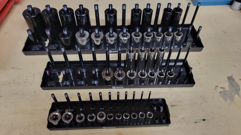 SATA 3-Piece SAE Socket Tray Set – Black, ST95400 – 1/4, 3/8 & 1/2-Inch Organizer For Garage Or Workshop
