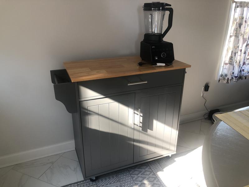 Jarenie Gray Mdf Base with Mdf Wood Top Rolling Kitchen Island (18-in x 35.1-in x 33.9-in)