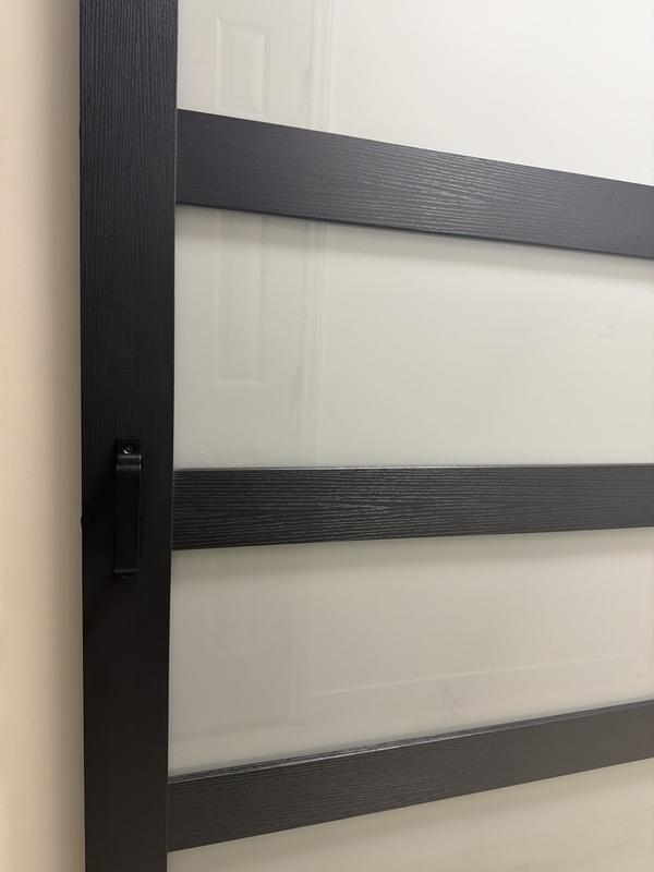 JUJUBON 42-in x 84-in White 5-Lite Frosted glass MDF Solid core Single ...