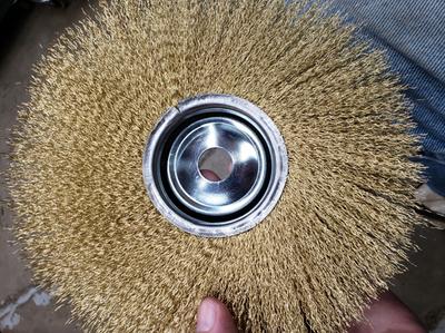 8 INCH ROUND BRASS WIRE BRUSH WHEEL FOR BENCH GRINDER, RUST/PAINT REMOVAL
