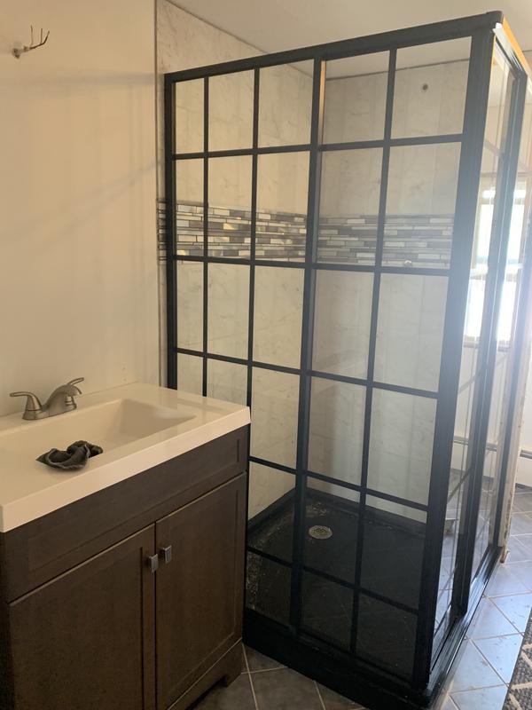 DreamLine DL-6790-09 French Corner 42 D x 42 W x 74 3/4 H Framed Sliding Shower Enclosure in Satin Black and Black Acrylic Base