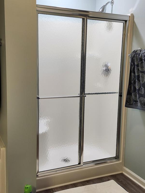 Sliding Shower Door, 59" X 71.5", Brushed Nickel, Blackout Glass, Explosion Proo