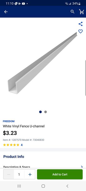 Barrette Outdoor Living 1.02 in. x 1.379 in. x 59.5 in. Vinyl Fence Sand U-Channel