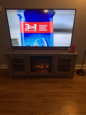 Walker Edison 58 in W Traditional Brown TV Stand with LED Electric