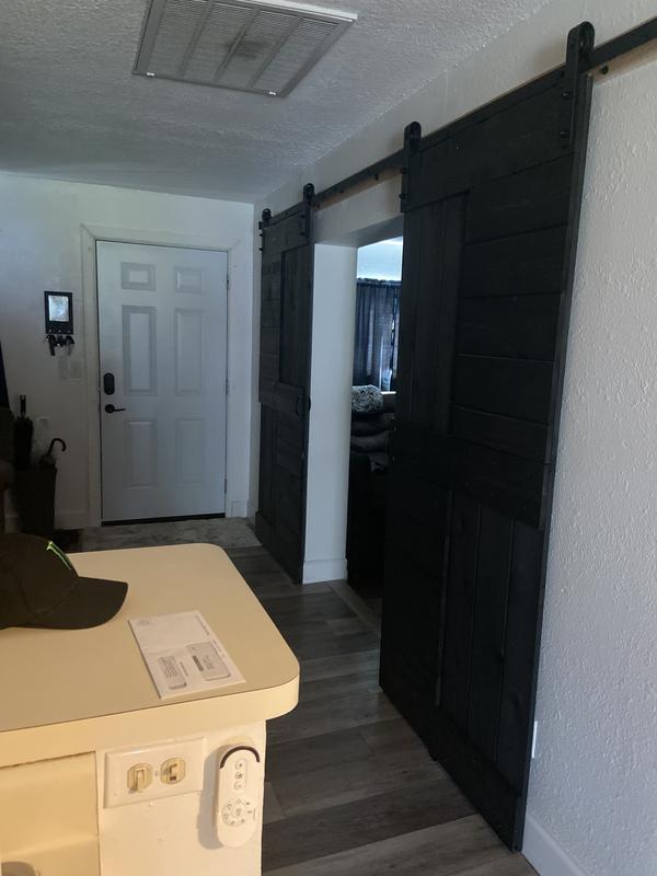 CALHOME 72-in x 84-in White Pine Wood Solid core Double Barn Door ...