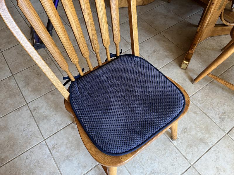 Hastings Home Square Memory Foam Chair Cushion With Nonslip PVC Dot Backing  and Ties For Dining Room and Kitchen - Navy Blue