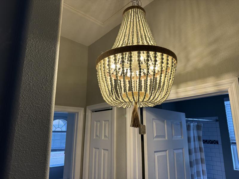 Aiwen 4-Light White Farmhouse Beaded Chandelier P-PZE-2508E