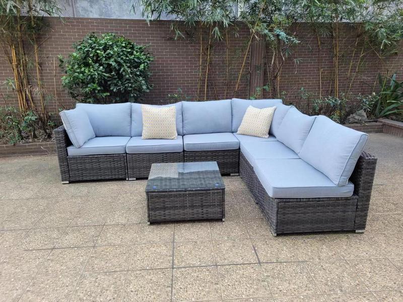 XIZZI Sunrise Rattan Outdoor Sectional with Off white Cushion S