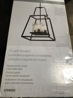 Kichler Ellamae 4-Light Weathered Zinc Industrial Square Medium Hanging Pendant Light