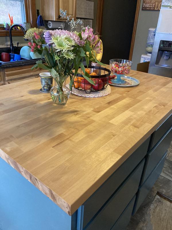 Hampton Bay 6 ft. L x 39 in. D Unfinished Hevea Butcher Block Island Countertop in with Standard Edge, Natural Color Unfinished