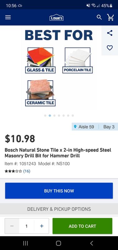 Bosch Natural Stone Tile 2-in High-Speed Steel Masonry Drill Bit for Hammer Drill Bosch Natural Stone Tile 2-in High-Speed Steel Masonry Drill Bit for Hammer Drill