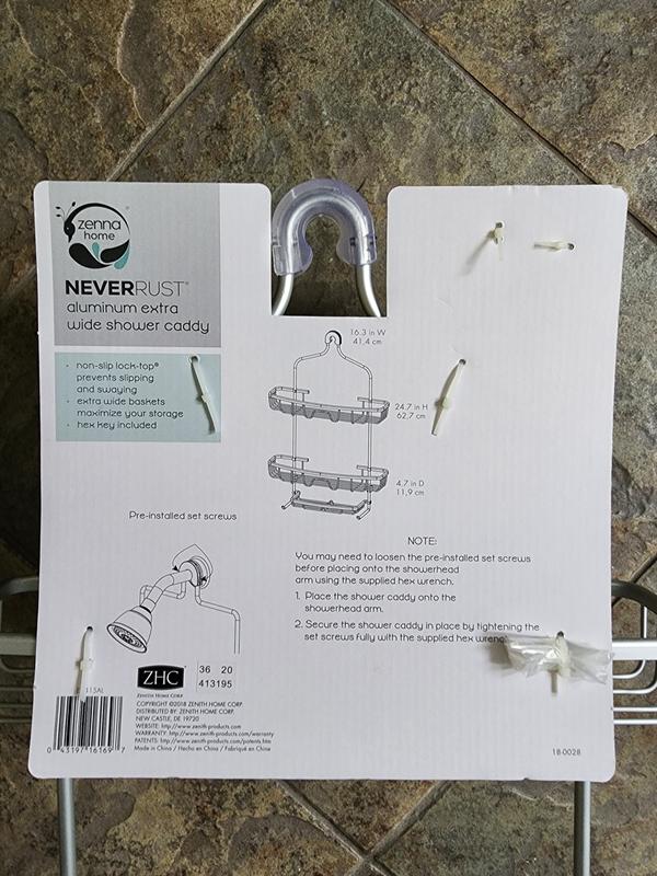 Zenna Home E7415AL NeverRust Aluminum Extra Wide Shower Caddy Satin Chrome