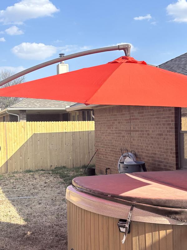 JEAREY 10-ft Steel Beige Crank Offset Patio Umbrella JE-EDXJS-10FT