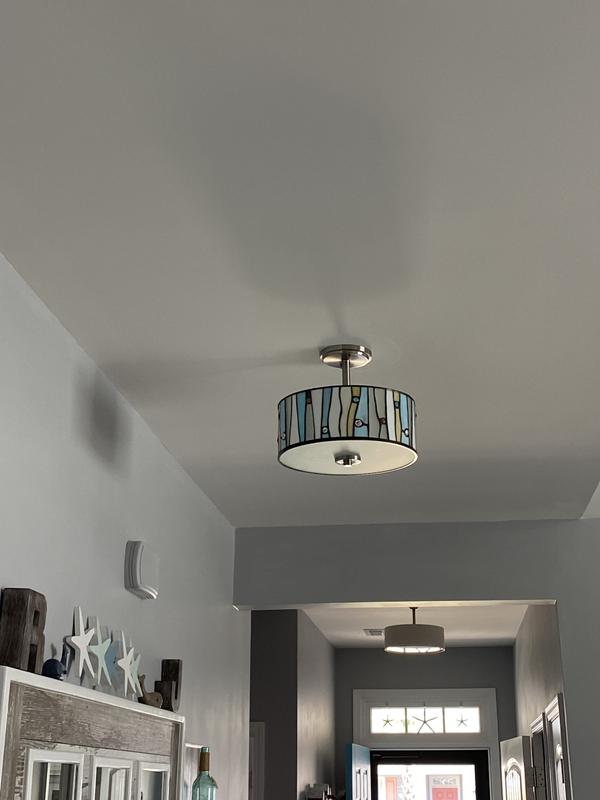 Portfolio 13-in Brushed Nickel Tiffany Incandescent Semi-flush Mount Light Portfolio 13-in Brushed Nickel Tiffany Incandescent Semi-flush Mount Light