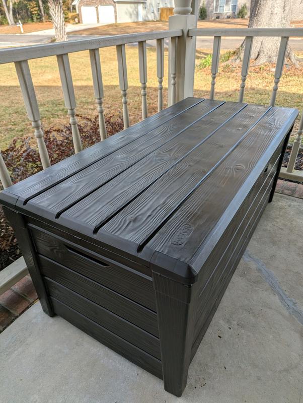 Keter Brightwood Durable Outdoor Storage 120-Gallon Grey Plastic Deck ...