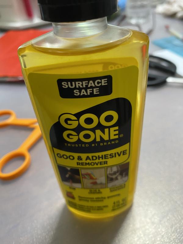  Goo Gone Original Adhesive Remover - 4 Ounce - Surface Safe  Adhesive Remover Safely Removes Stickers Labels Decals Residue Tape Chewing  Gum Grease Tar