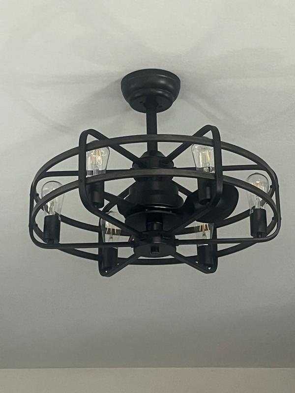 SILJOY 24.8-in Modern Farmhouse Gray Caged Ceiling Fan with Light ...