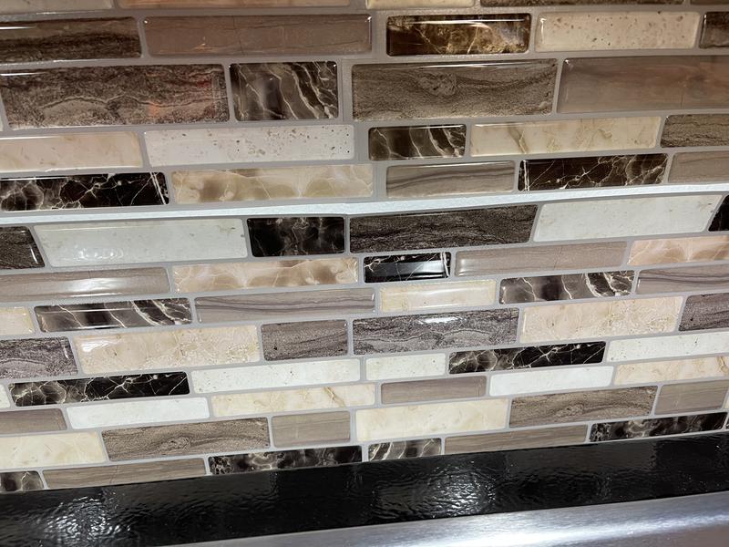 Peel&Stick Mosaics Chesterfield Beige 10-in x 10-in Glossy Composite Linear Stone Look Peel and Stick Wall Tile (0.652-sq. ft/ Piece)