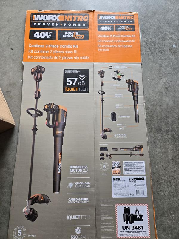 WORX Nitro Power Share 40-volt Cordless Battery String Trimmer and Leaf ...