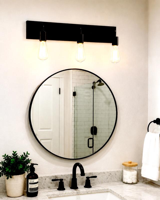 Project Source Lansing 24-in 3-Light Matte Black Led, Traditional