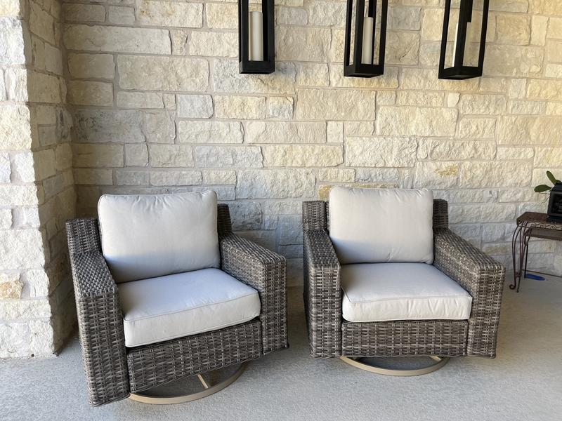allen + roth Miles Park Set of 2 Woven Tan Steel Frame Swivel rocker ...