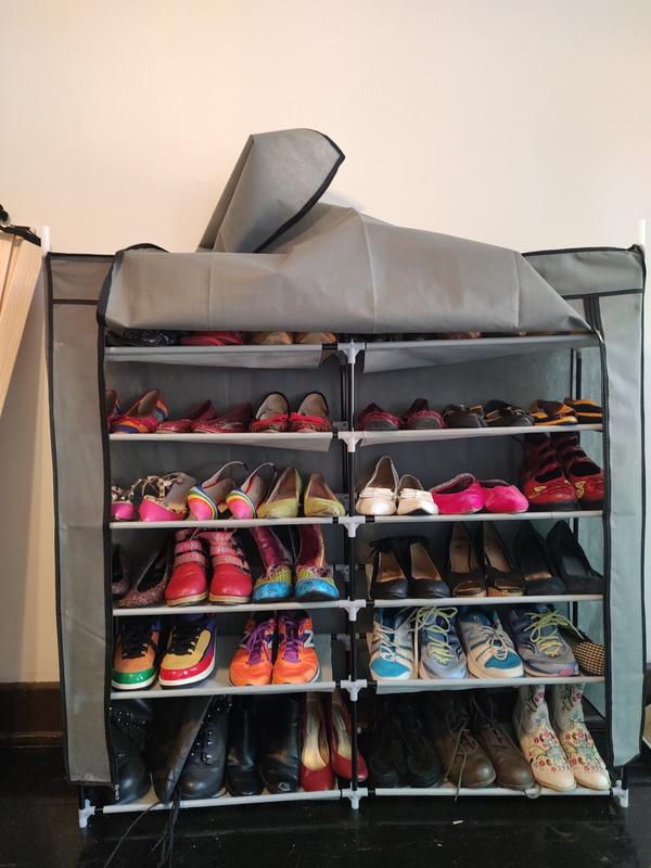 45.28 H 36-Pair 1-Tier Gray Fabric Shoe Rack