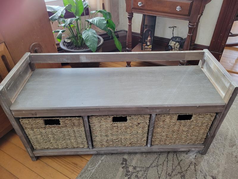 Gray Wash Entryway Bench and Storage Bins