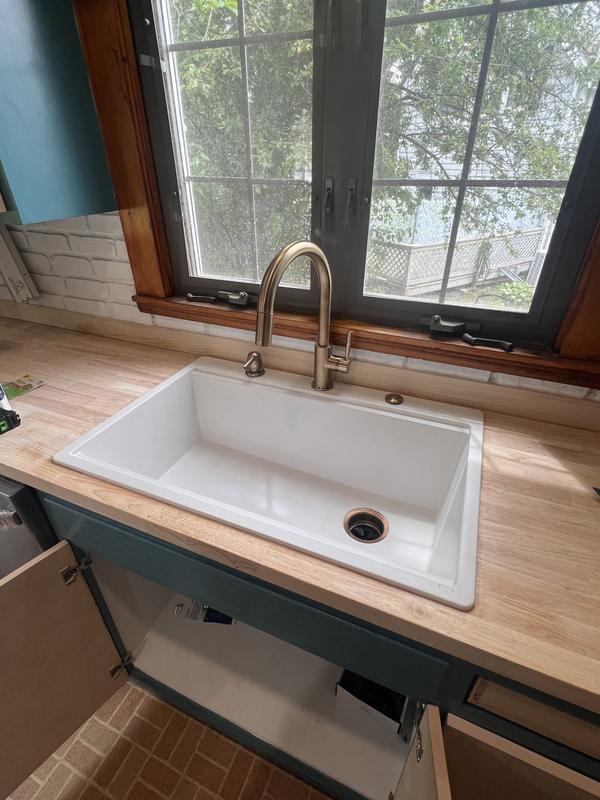 allen + roth Sanborn Sink Set Dual-mount 33-in x 22-in Alpina Granite  Single Bowl 5-Hole Workst… in 2023
