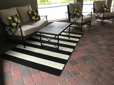 Black Cabana Stripe Indoor/Outdoor Area Rug, 8x8