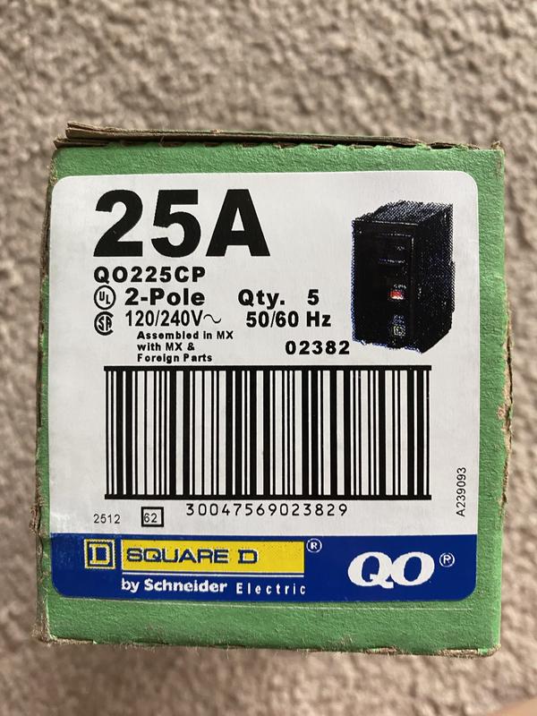 Square D QO 25-amp 2-Pole Standard Trip Circuit Breaker QO225CP at