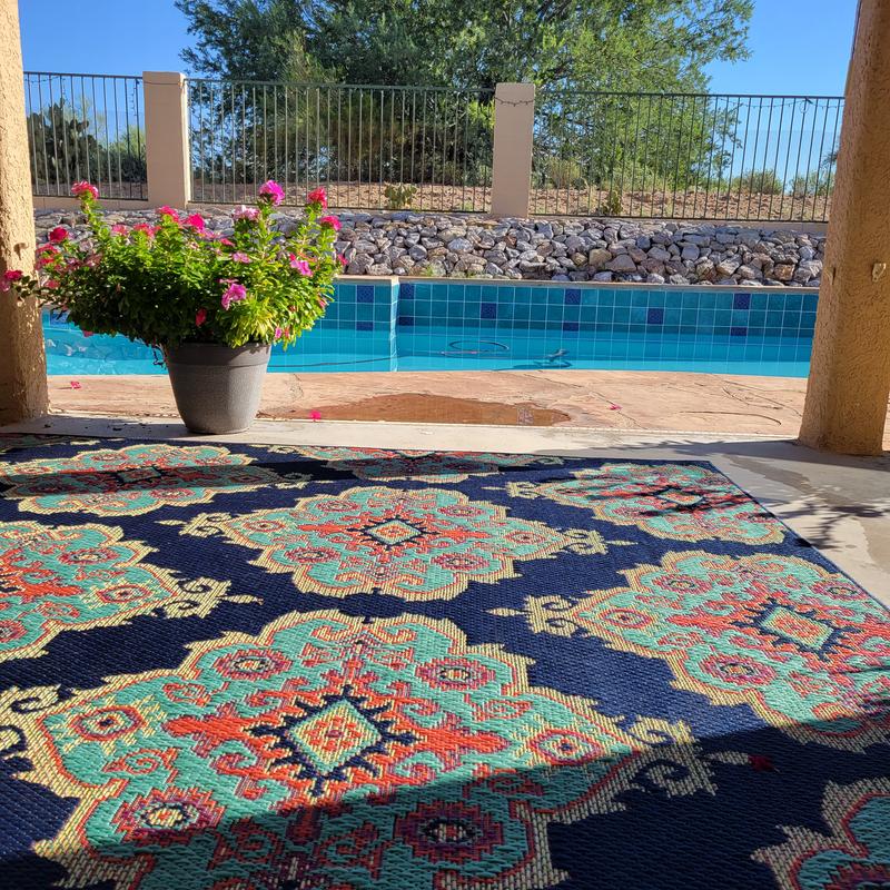 allen + roth 8 x 10 Navy Indoor/Outdoor Floral/Botanical Moroccan Area Rug  at