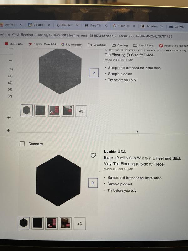 Lucida USA Black Marble Look 12-mil x 6-in W x 6-in L Waterproof Peel and Stick Vinyl Tile Flooring (0.6-sq ft/ Piece)