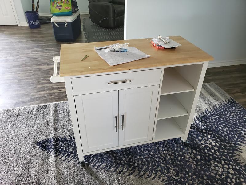 Boston Loft Furnishings White Composite Base with Wood Top Kitchen Island (19-in x 41-in x 35-in)